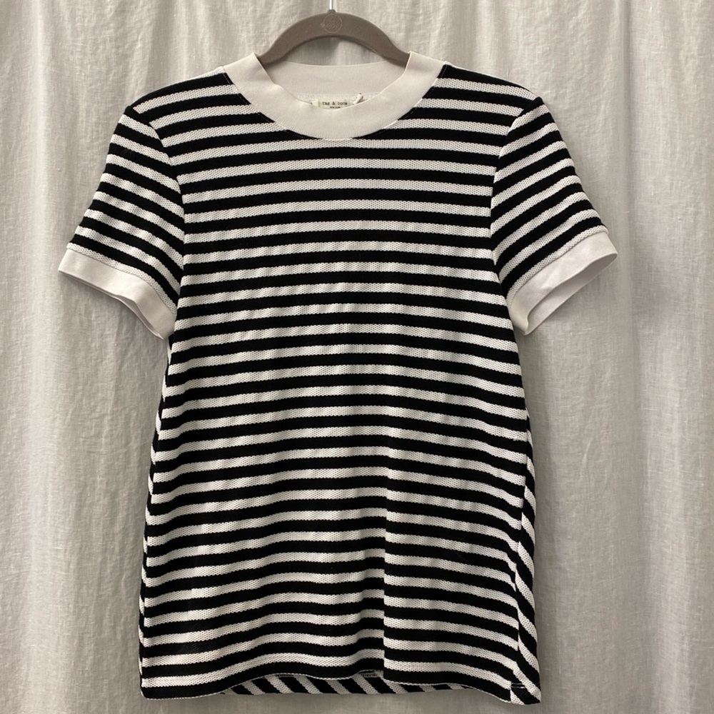 rag & bone Black and White Striped Short Sleeve Tee